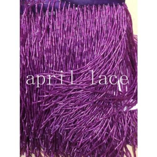 5yards cc005 # 14-15cm width purple beads fringe satin ribbon tassel for garment/decorative/home /wedding bridal gown dress