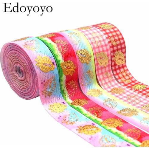 5 Yards Grosgrain Ribbon Gold Strawberry Printed Ribbon 1" 25MM For Hair Bows DIY Crafts Handmade Accessories Y2020091101