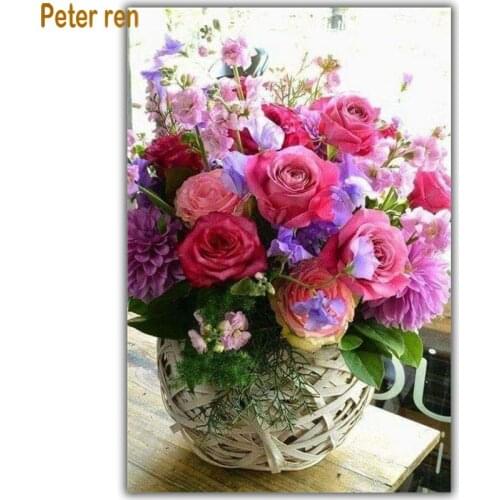 5D Diamond painting flowers cross stitch diamond embroidery flower Square/Round diamond Mosaic Rhinestone Decoration Rose basket