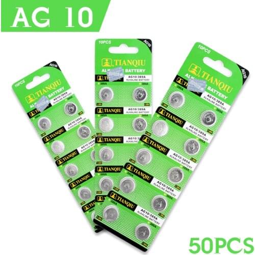 YCDC 50pcs 1.55V Watch Batteries LR1130 189 389 LR54 LR1130 KA54 GP89A AG10 Coin Button Cell Battery Single Use