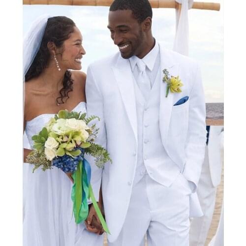 White Groom Tuxedo for Wedding 3 Pieces Slim Fit African Men Suits with Pants Male Fashion Jacket Vest Marriage Wear 2021
