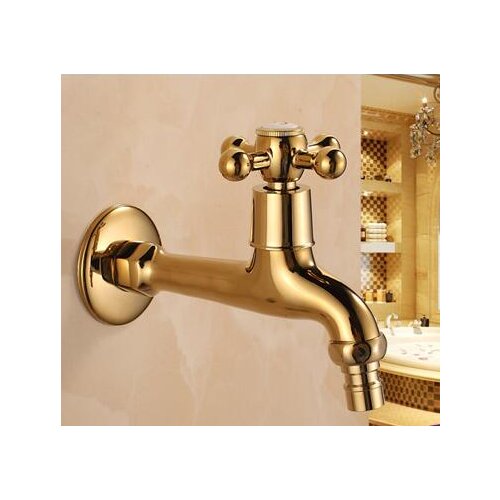 Free shipping Long Gold brass decorative garden faucets single cold bibcock faucet washing machine tap outdoor faucet garden tap