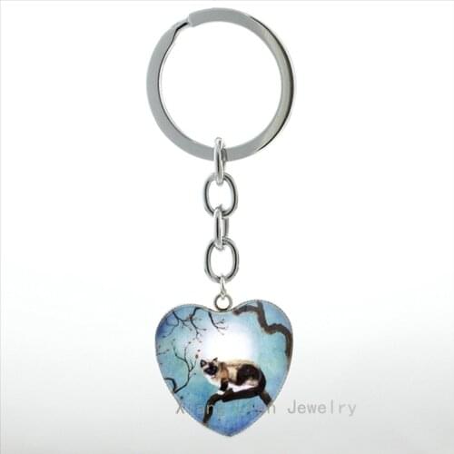 Snowshoe Siamese Cat in Teal Moonlight heart pendant key chain ring moon night women jewelry charm Galaxy Planet keychain HP488
