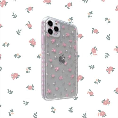 Cute Pink Love Heart Flower Korean Phone Case For iPhone 12 11 Pro Max X Xs Max Xr 7 8 Puls SE 2020 Cases Clear Soft TPU Cover