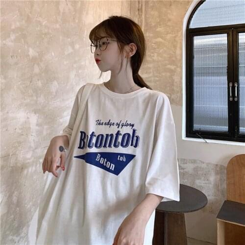 Black Letter Print Oversized Loose T-Shirt Women O Neck Short Sleeve Casual Girls Japanese Fashion Summer Harajuku Style Tshirt