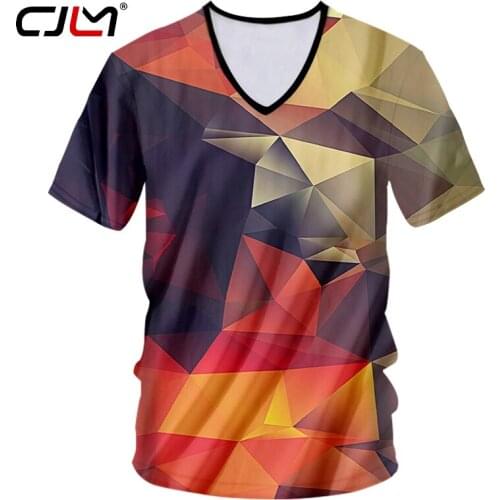 CJLM T-shirt Hombre Factory V Neck Short Sleeve Geometric 3D Tshirt Print Stereoscopic Graphics Casual 7XL Man Spring T Shirts