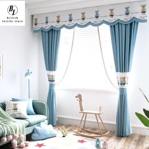 Childrens Cartoon Cotton and Hemp Embroidered Bear Shade In Northern Europe Curtains for Living Dining Room Bedroom