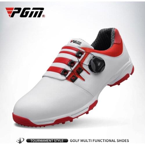 PGM Breathable Non-slip Golf Shoes Men Leather Waterproof Sneakers Laces Activities Automatic Revolving Spikes Sports Golf Shoes