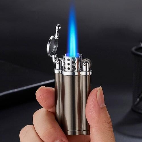 Gas Lighter Grinding Wheel Blue Torch Inflatable Windproof Turbo Lighter Creativity Butane Lighter Mens Smoking Gadgets For Men