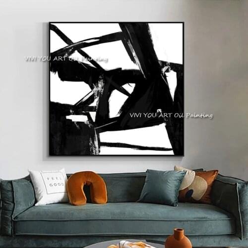 Artist Hand-painted Modern Abstract Black and White Oil Painting on Canvas 100% Handmade 3 Pieces High Quality Large Pictures