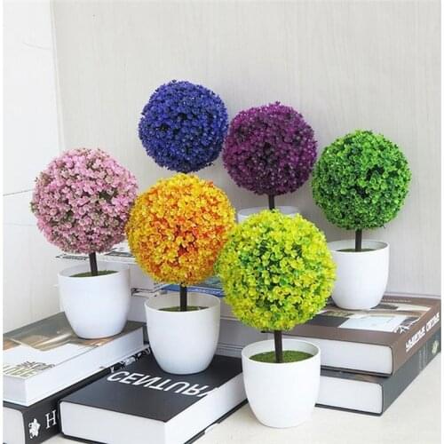 Artificial Plants Potted Sakura Snowball 5 Color Small Tree Plants Fake Flowers Potted Ornaments for Office Home Garden Decor