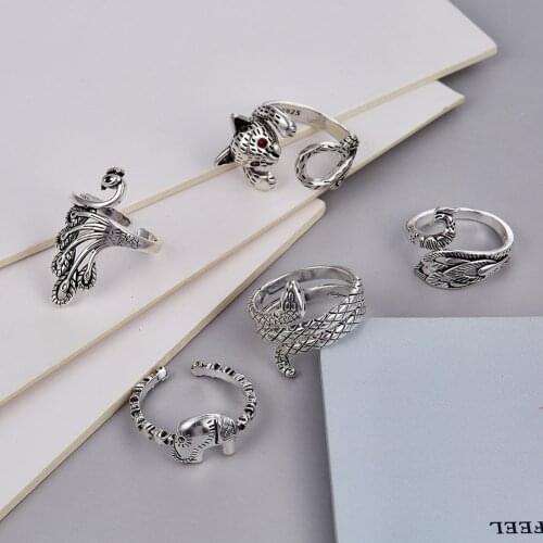 Fine Silver Color Ring For Women Vintage Style Animals Rings Open Fashion Jewelry New Finger Accessory Rings Personality Classic