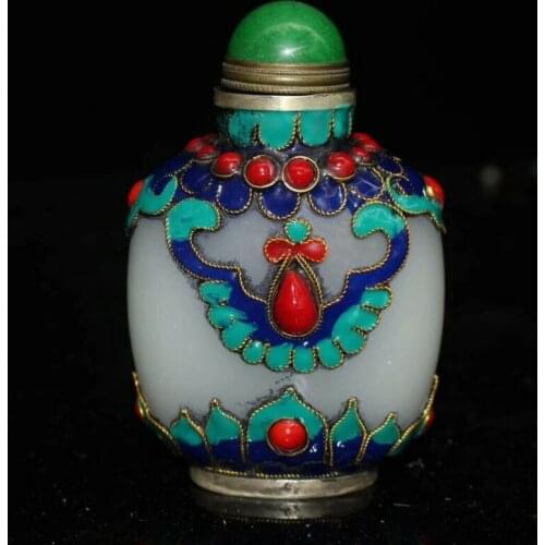 Collection Old Chinese Cloisonne Colored glazeliuliinlay gem Snuff bottle