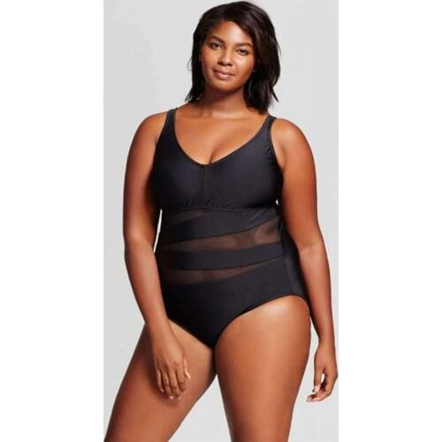 Plus Size XL-4XL Swimwear One Piece Retro Mesh Swimsuit Women High Waisted Bodysuit Vintage Big Monokini Female Bathing Suits