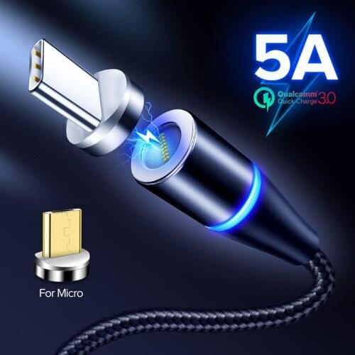 1/2M 5A Magnetic Charger Micro USB Type C Cable Super Fast Charging Phone USB C LED Light Phone Charge For iPhone Xiaomi Samsung