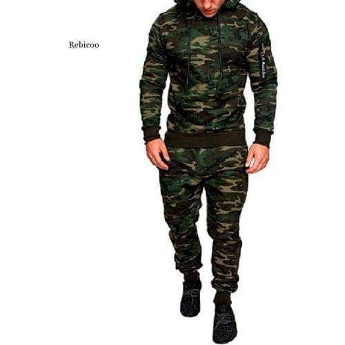 Men Fashion Soild Camouflage Jackets+Pants Set Male Tracksuit Outdoors Suit Mens Gyms Suit Set Casual Sportswear