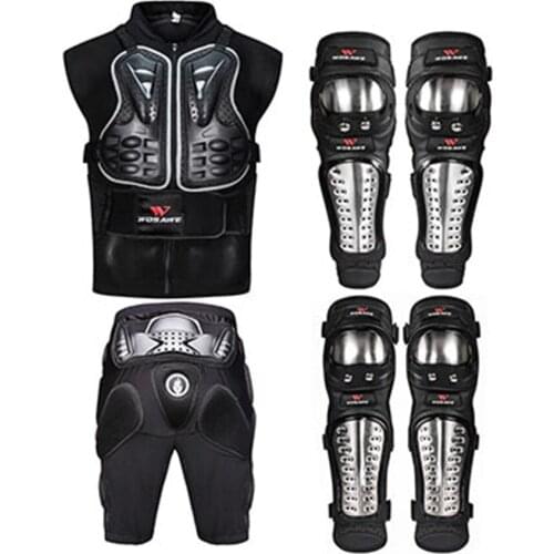 6Pcs Set Full Body Motorcycle Protect Armor Elbow Knee Hip Vest Pads Protective Gear Set Skating Motocross Jacket + Shorts