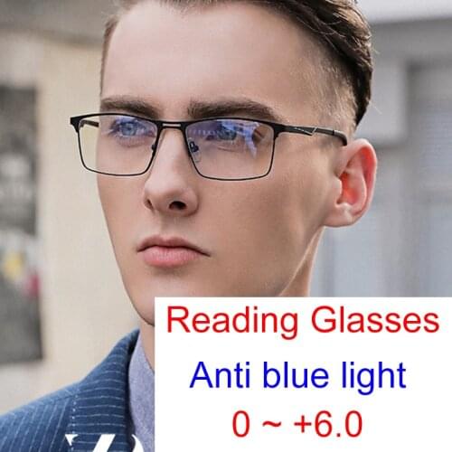 Classic Bussiness Blue Light Block Reading Glasses Men Retro Square Eyewear Frame Anti UV400 Computer Glasses For Male 0 to +6.0