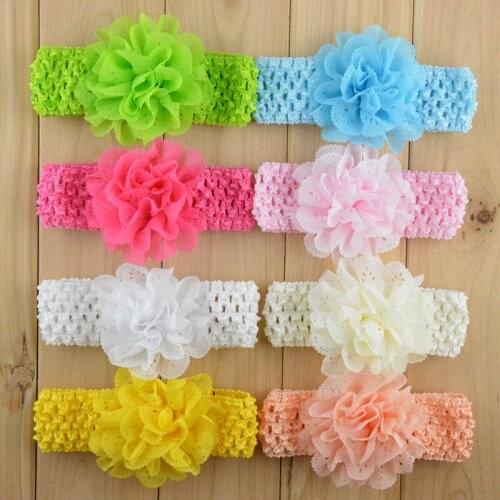 Wholesale 50pcs/lot 3" Ballerina Chiffon Flower with Elastic Crochet Headbands girl Kids Headwear Hair Band Free Shipping FDA26