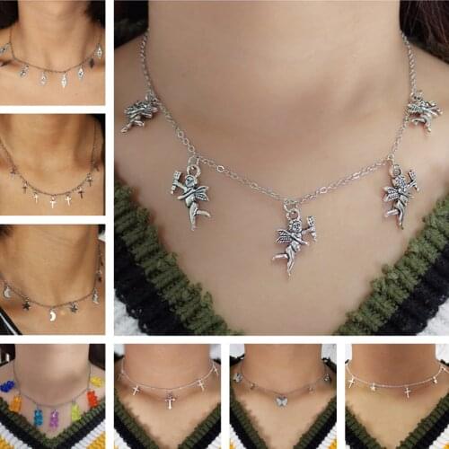 New Chain Necklaces Fish Bone Stars Cross Choker Necklaces for Women Animal Butterfly Jewelry Girl Gifts Trinkets