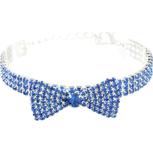 3 Rows Rhinestones Kitten Puppy Necklace with Bows Pet Cat Dog Collar Fashion Crystal Jewelry Wedding Accessories for Small Cat