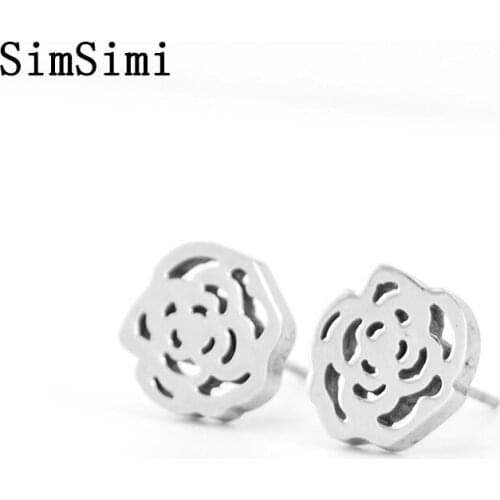 Earrings Stainless Steel Ear studs Fashion Rose Flower Love Fashion Jewelry Bridal Wedding Romantic Gift for Girl/Women Friends