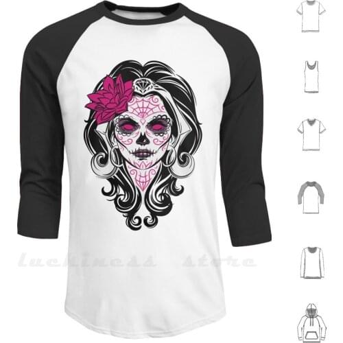 Skullsugar Witch Hoodie Long Sleeve Magic Witch Halloween Skull Sugar Dia De Muertos Muertos Planeswalker Liliana