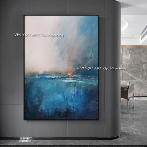 Modern abstract 100% Handmade Oil painting blue Gray Sky abstract wall art handmade image Home Decor Oil Painting Artwork