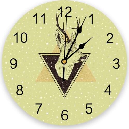 Sacred Deer Head Triangle Geometry Silent Decorative Wall Clock Digital Clock Operated Round Home Office School Clocks