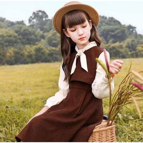 Girls Party Dresses Children Birthday Wedding Prom Party Dresses Clothes With Bow Kids Long Sleeve Knee Length Gowns 5-14 Years