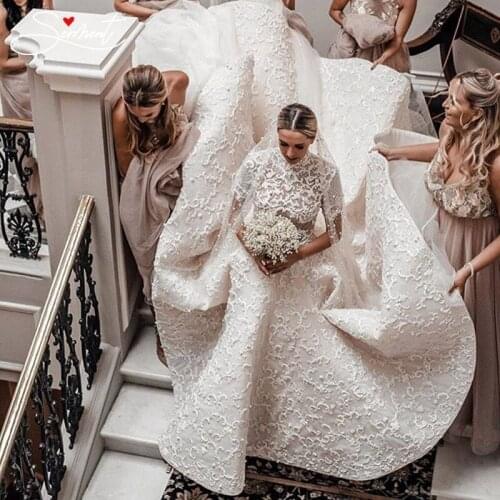 Gorgeous Cloth lace wedding dress Exclusive private Bespoke 150cm tail wedding dress tail Perfect details Muslim wedding dress