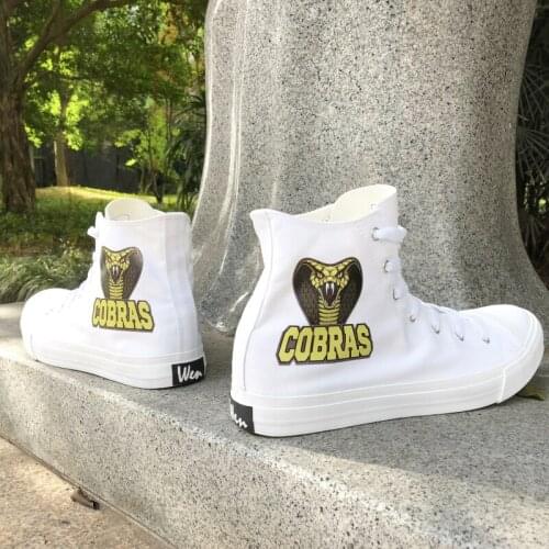 Wen High Top Men Women Shoes Snake Naja Naja Atra Original Design White Canvas Shoes Black Skateboard Sneakers Laced Plimsolls