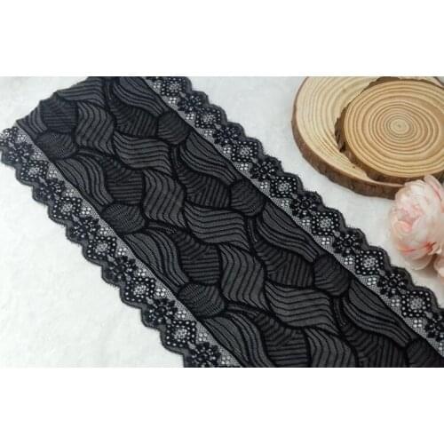 1 Meter 19cm Width High End France Stretch Black Lace Trim for Cloth Bra Dress Design Elastic Lace Trim Fabric