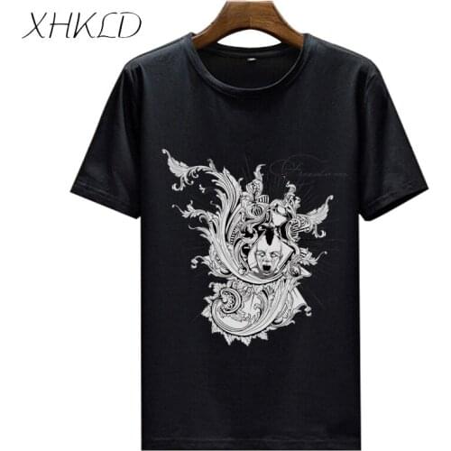 XHKLD loose harajuku short sleeves t-shirt men 100%Cotton Black white Brand o-neck tops tee Homme Fashion Print camisetas hombre