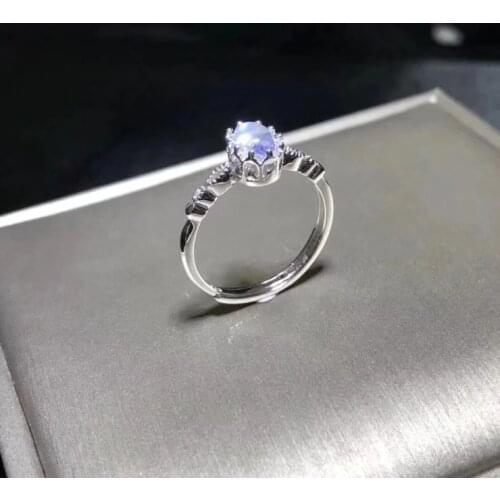 Natural blue moonstone ring, simple style, shop promotion, 925 silver, free shipping, popular style