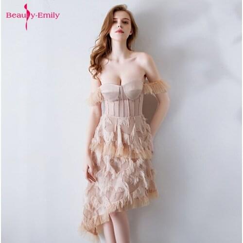Beauty Emily Evening Dresses Sexy Strapless Off The Shoulder Lace Appliques Sleeveless Party Gowns Homecoming Party Prom Dress