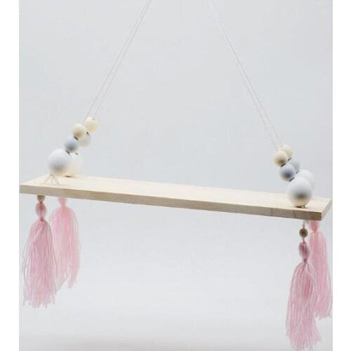 1PC Wooden Hanging Wall Shelf Wood Rope Swing Shelves Sundries Holder Organizer Photo Props Home Kids Playroom Decoration MA 003