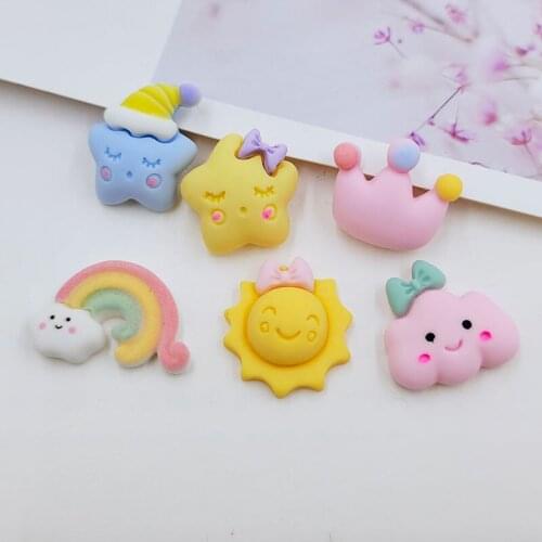 10pcs/lot flat back resin cartoon sun rainbow crown resin cabochons accessories for kids hair clip decoration
