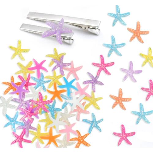 10 Pcs Cute DIY Resin Adorable Glitter Colorful Starfish Shell Wedding Decor Crafts Making Scrapbooking Hair Phone Case Decor