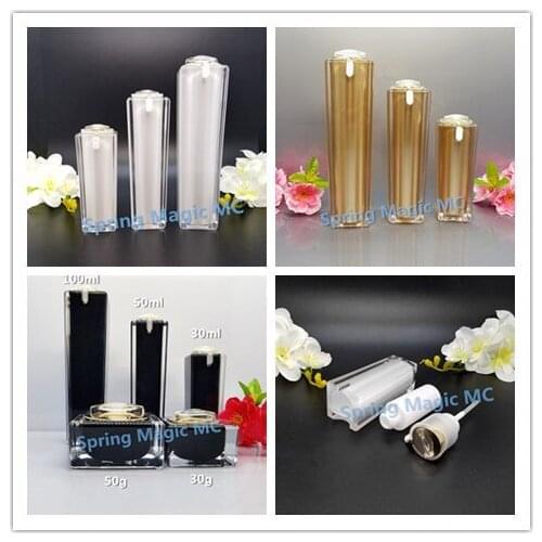 100ml Acrylic press pump Lotion Bottle,Gold Black White Butterfly square cosmetic container press pump bottle,cosmetic packaging