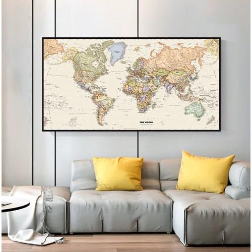 120*59 cm The World Map Vintage Wall Art Poster Canvas Painting Retro Decor School Supplies Living Room Home Decoration