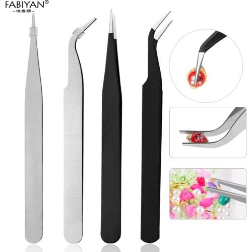 4pcs Nail Art Curved Straight Nipper Clipper Tweezer Anti-Magnetic Stainless Steel Picking Rhinestone Crystal Tools Manicure Gem