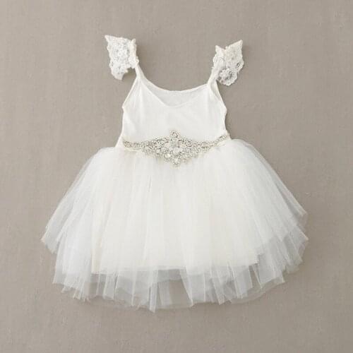 5PCS Wholesale Summer Girls White Lace Princess Dress With Diamonds Baby Gilrs Party Dress 2-7Y