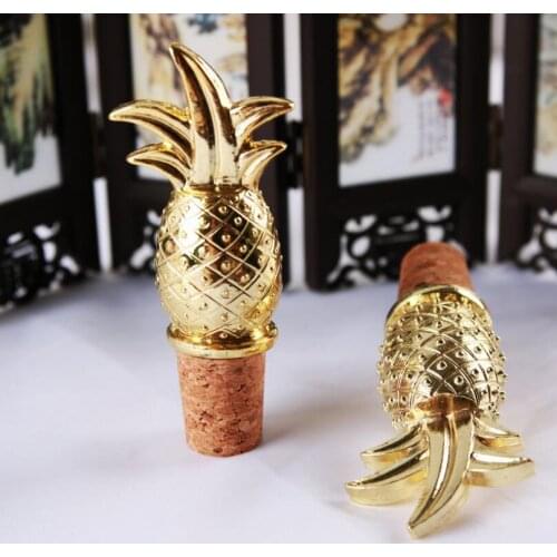 50pcs/lot Creative Gold Pineapple Wine Bottle Stopper Wedding Favor Souvenir Party Supplies For Guest lin3829