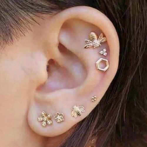 6pcs/set Korean New Earrings Fashion Jewelry Alloy Bee Earrings Flower Earrings For Women Accessories Bijoux Wholesale