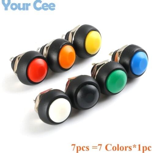 7Pcs Mini 12mm Waterproof Momentary ON/OFF Push Button Round Switch Color Colorful Switch PBS-33B