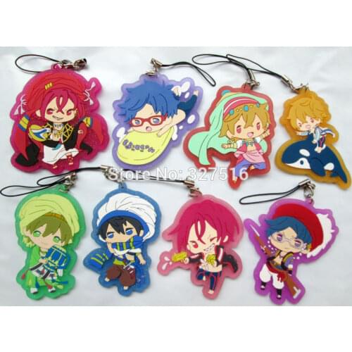 8 pcs/set Anime Free! Iwatobi Swim Club Haruka Nanase,Tachibana Makoto,Rin pvc figures pastels phone strap/keychain pendant Toys