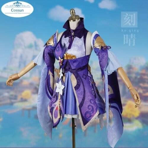Anime Genshin Impact Keqing Game Suit Purple Lovely Dress Gorgeous Uniform Cosplay Costume Halloween Outfit For Women Girls New