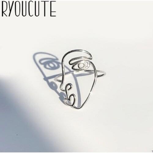 Bohemian Ethnic Silver Color Line Mask Rings for Women Bridal Wedding Vintage Open Finger Rings Christmas Gifts