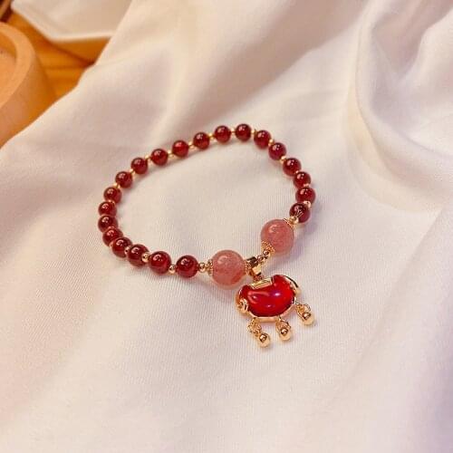 Ethnic Lock Shape Wine Red Natural Garnet Beads Strawberry Crystal Beaded Bracelets for Women Girls Fine Jewelry Gifts YBR387